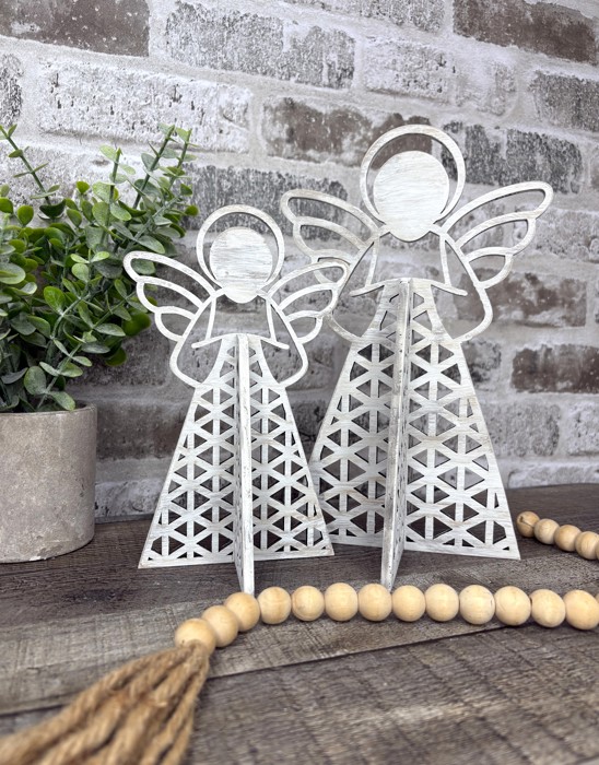 Angel Shelf Sitter Pair | Baltic Birch Christmas Angel Décor | Handcrafted Modern Wood Holiday Decoration | OBX Made