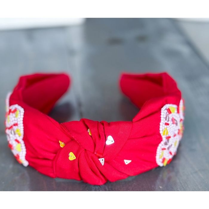 Valentine's Day Sequin Hearts Top Knot Pink Headband