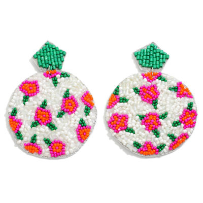 Rose Preppy Statement Seed Beaded Circle Earrings