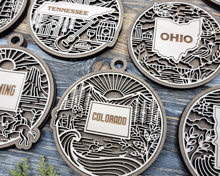 Handmade Wooden State Ornaments – 52 State & Territory Designs | Personalized Hometown Pride Gifts