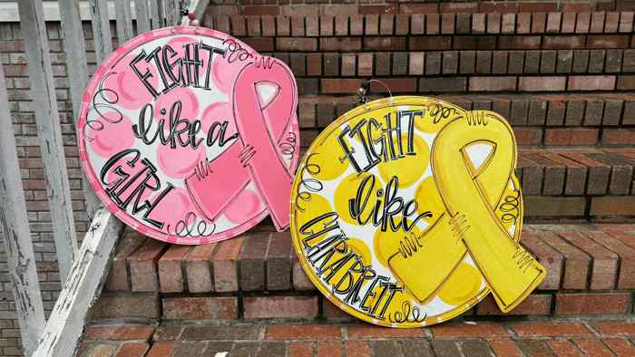 Customizable Hand-Painted “Fight Like a Girl” Door Hanger – Birch Wood Awareness Sign – OBX Handmade, Personalized for Loved Ones