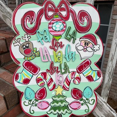 Fa La La Christmas Door Hanger – Hand Painted Holiday Porch Sign