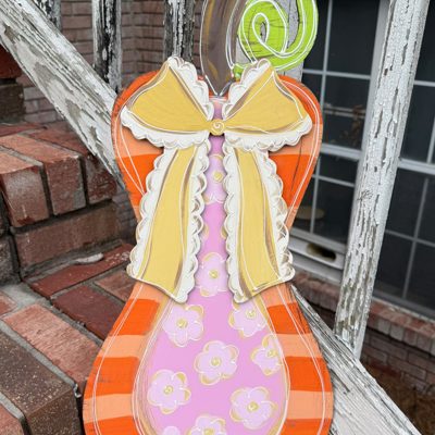 Cottagecore Pumpkin Door Hanger | Hand Painted Fall Gourd Sign with Vintage Bow | 18" Tall Birch Wood Autumn Front Door Decor