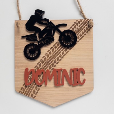 Personalized Dirt Bike Sign | Custom Name Motocross Wall Decor for Boys Room | Handmade Birch Wood Sign
