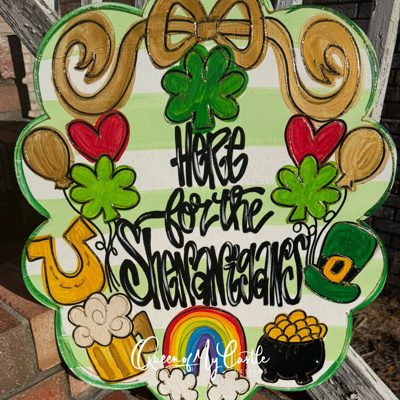 St. Patrick’s Day Scalloped Oval Sign | Hand Painted Wood Decor | Here for the Shenanigans | OBX Handmade