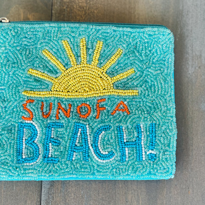 Sun of a Beach" Seed Beaded Coin Pouch – Summer Fun in a Bag! ☀️🏖️