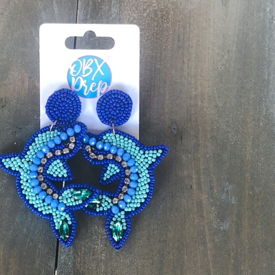 Dolphin Seed Beaded Dangle Earrings