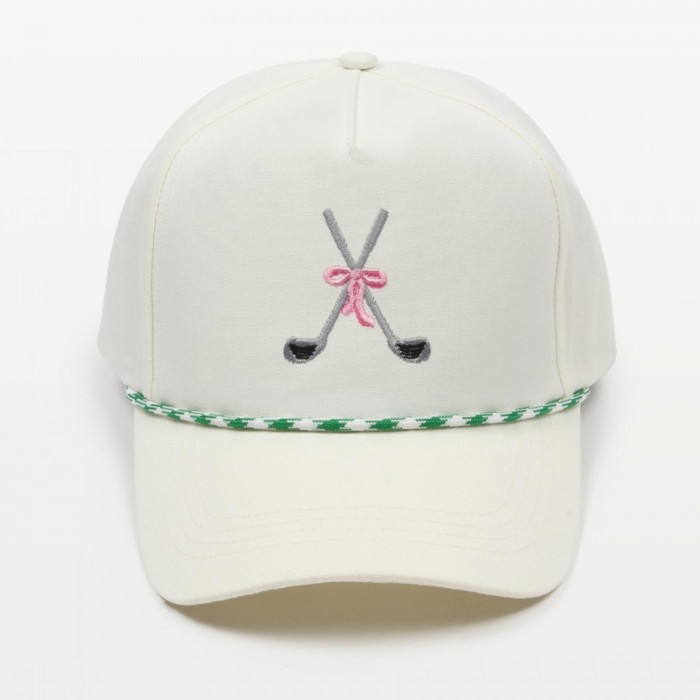 Golf Club With Bow Embroidered Baseball Cap and With Rope Detail