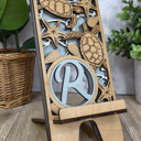 Beach Turtle Personalized Monogram Phone Stand- Choice of Layered Backgrounds 