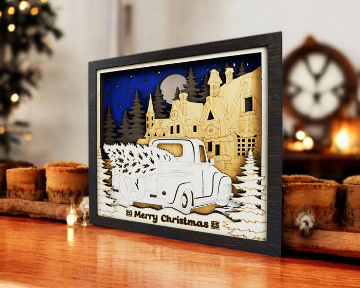 3D Christmas Scene Decor | Layered Wood Holiday Wall Art | Winter Nature & Festive Designs | Handmade Seasonal Home Décor | OBX Made