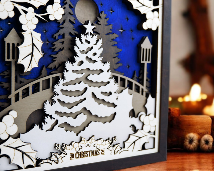 3D Christmas Scene Decor | Layered Wood Holiday Wall Art | Winter Nature & Festive Designs | Handmade Seasonal Home Décor | OBX Made