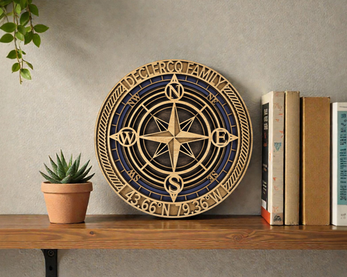Personalized Family Compass Sign | Layered Compass Wall Art | Custom Family Name Home Decor Gift
