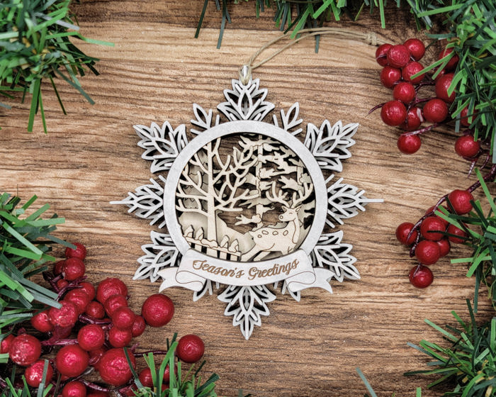 Handcrafted Winter Wonderland Ornaments | Layered Baltic Birch & Pattern Ply Snowflakes | Christmas Tree Décor with Santa, Snowman, Nativity & More