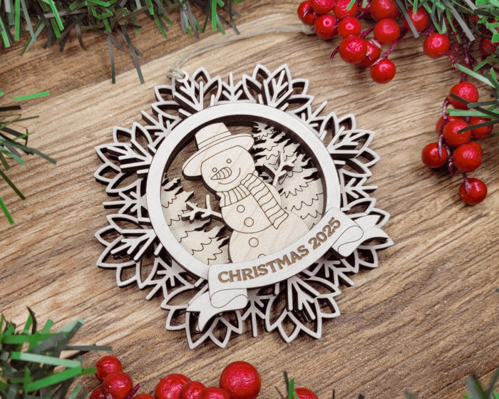 Handcrafted Winter Wonderland Ornaments | Layered Baltic Birch & Pattern Ply Snowflakes | Christmas Tree Décor with Santa, Snowman, Nativity & More