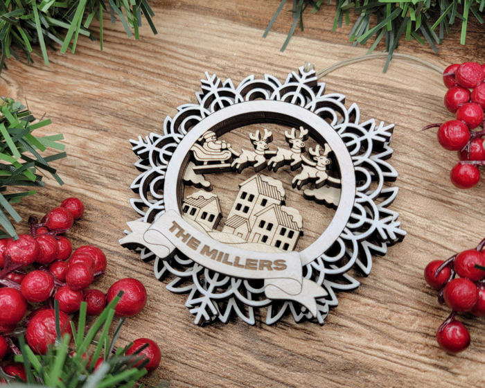 Handcrafted Winter Wonderland Ornaments | Layered Baltic Birch & Pattern Ply Snowflakes | Christmas Tree Décor with Santa, Snowman, Nativity & More