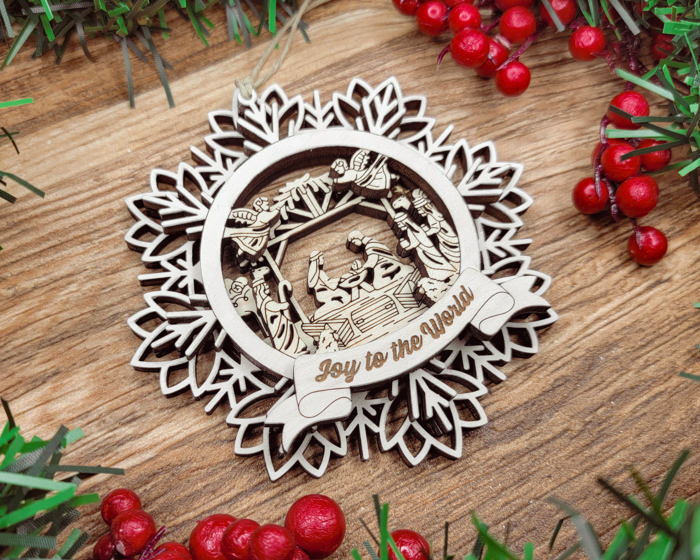Handcrafted Winter Wonderland Ornaments | Layered Baltic Birch & Pattern Ply Snowflakes | Christmas Tree Décor with Santa, Snowman, Nativity & More