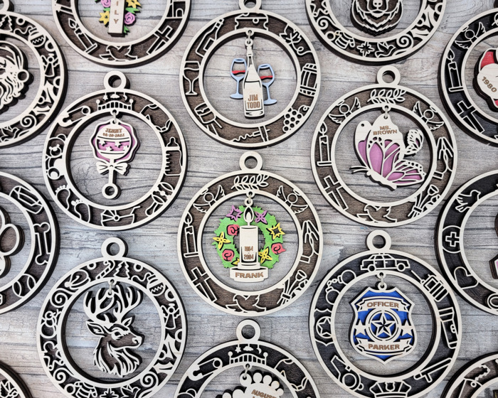 Handcrafted Christmas Dangle Ornaments | Baltic Birch Wood | OBX Made | 24 Designs for Holidays, Pets, Weddings & More