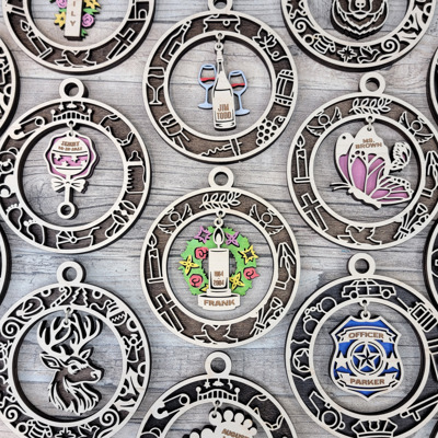 Handcrafted Christmas Dangle Ornaments | Baltic Birch Wood | OBX Made | 24 Designs for Holidays, Pets, Weddings & More