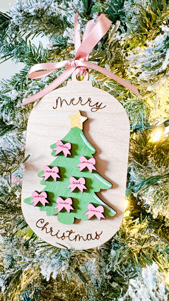 Personalized Merry Christmas Tree with Bows - Coquette Christmas Ornament 