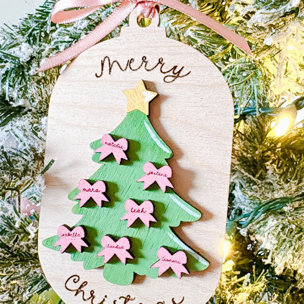 Personalized Merry Christmas Tree with Bows - Coquette Christmas Ornament 