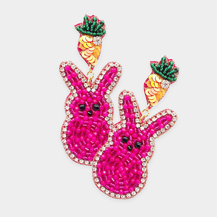 Peeps Sequin Beaded Carrot Easter Bunny Dangle Earrings 🐰🥕✨