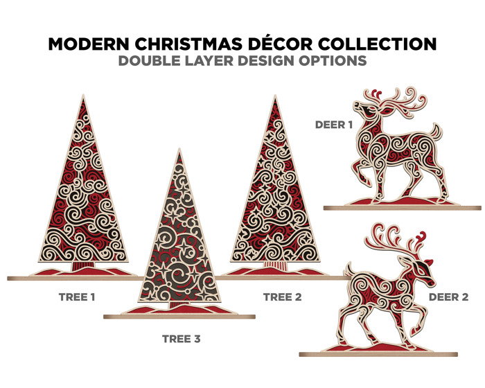 Modern Christmas Décor Collection | Baltic Birch Reindeer & Tree Set | OBX Made Minimalist Holiday Decorations