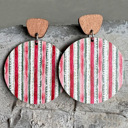 Stripes Christmas Round Wood Dangle Earrings