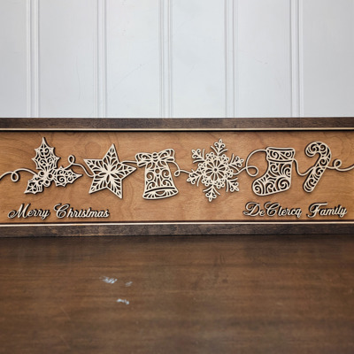 Personalized Holiday Line Art Signage Handcrafted Baltic Birch | OBX Made Christmas Mantel Décor | Minimalist Wood Christmas Sign