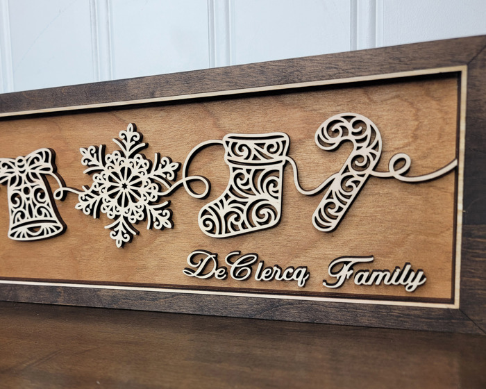 Personalized Holiday Line Art Signage Handcrafted Baltic Birch | OBX Made Christmas Mantel Décor | Minimalist Wood Christmas Sign