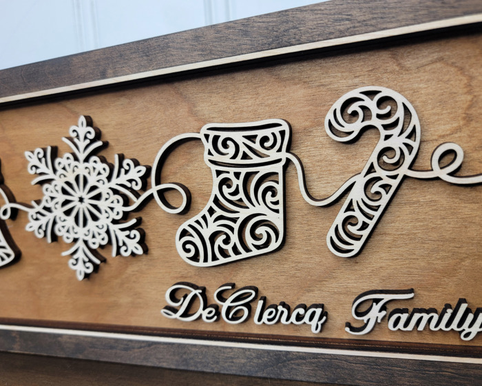 Personalized Holiday Line Art Signage Handcrafted Baltic Birch | OBX Made Christmas Mantel Décor | Minimalist Wood Christmas Sign