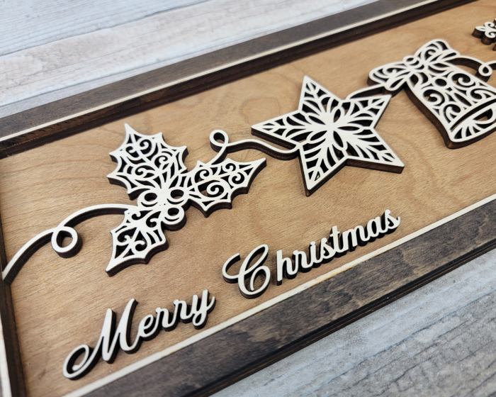 Personalized Holiday Line Art Signage Handcrafted Baltic Birch | OBX Made Christmas Mantel Décor | Minimalist Wood Christmas Sign