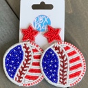 Patriotic Baseball Earrings  Handmade Seed Bead Baseball & Softball Dangle Earrings ⚾🥎 and Headbands - Jane Exclusive