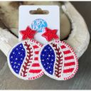 Patriotic Baseball  Patriotic Hand Beaded Seed Bead Dangle Earrings 