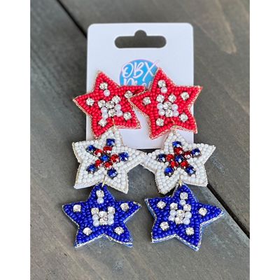 Handmade Patriotic Red White and Blue Triple Stars Earrings