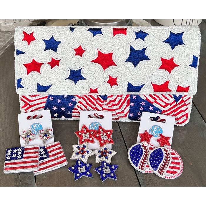 Patriotic Stars & Stripes Seed Beaded Handbag