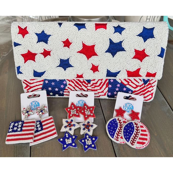 Handmade Patriotic Red White and Blue Triple Stars Earrings