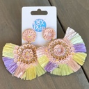  Raffia Fringe Sequin Flower Disc Drop Earrings