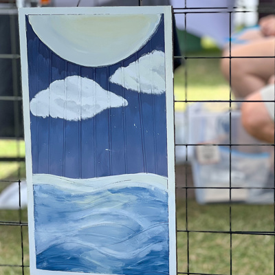 Moon Over the Ocean Hand Painted Baltic Birch Wall Art