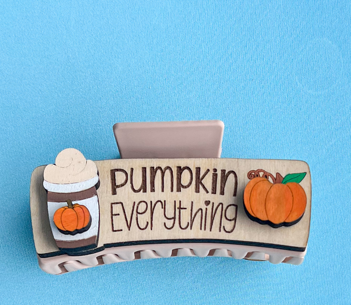 Pumpkin Everything Coffee Hand Painted Wood Hair Claw Clip