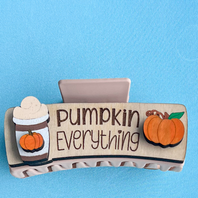 Pumpkin Everything Coffee Hand Painted Wood Hair Claw Clip