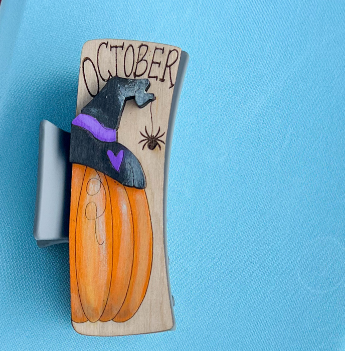 Hand-Painted October Pumpkin Hair Claw
