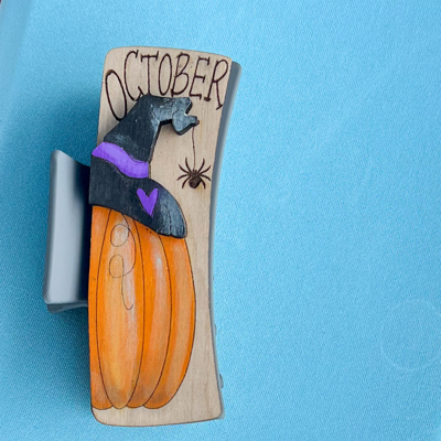 Hand-Painted October Pumpkin Hair Claw