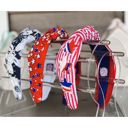  Independence Day Top Knot Headband – Red & White Stripe with Beaded Stars  Memorial Day