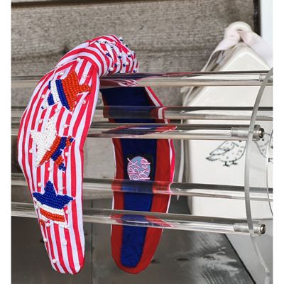 Independence Day Top Knot Headband – Red & White Stripe with Beaded Stars  Memorial Day