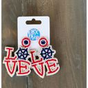 Love Anchor Patriotic Hand Beaded Seed Bead Dangle Earrings 