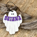  Personalized Ghost Bag Tag – Hand-Painted Birch Wood, Halloween Bucket & Backpack Name Tag, Custom OBX Gift