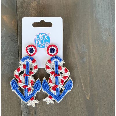 Seed Beaded Americana Anchor & Rope Drop Earrings