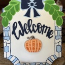  Hand-Painted Mini Welcome Sign – 18” Birch Wood, OBX Handmade, Interchangeable Seasonal Pieces, Chinoiserie Preppy Blue Decor