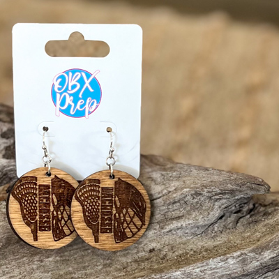 Handcrafted Lacrosse Earrings | Birch Wood Circle Engraved with Lax Stick & Helmet | OBX Handmade Jewelry