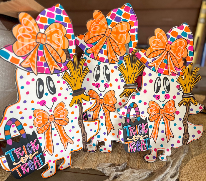 Bright Pop Ghost Girl Door Hanger Sign Hand painted 